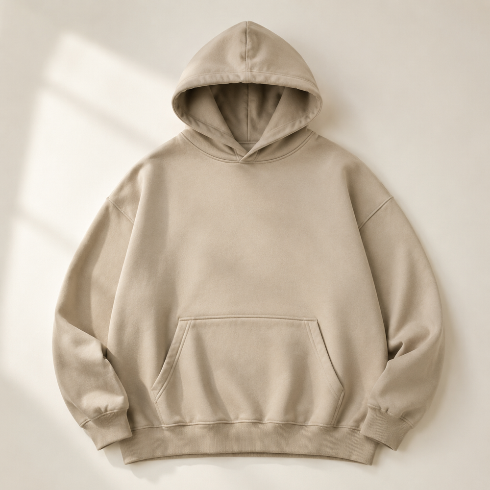 Hoodie color arena, producto simulado