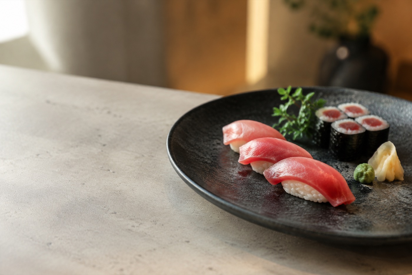 Concepto editorial de restaurante con una mesa y platillos